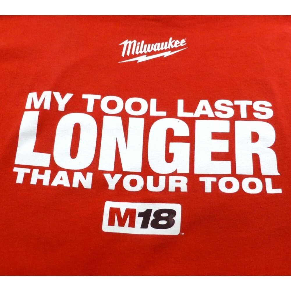 Milwaukee Red Graphic T-Shirt XL Gildan Heavy Cotton "My Tool Lasts Longer" - Picture 10 of 10
